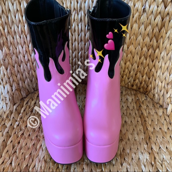 Pink n Black Patent Flame Platform Booties - Picture 8 of 8